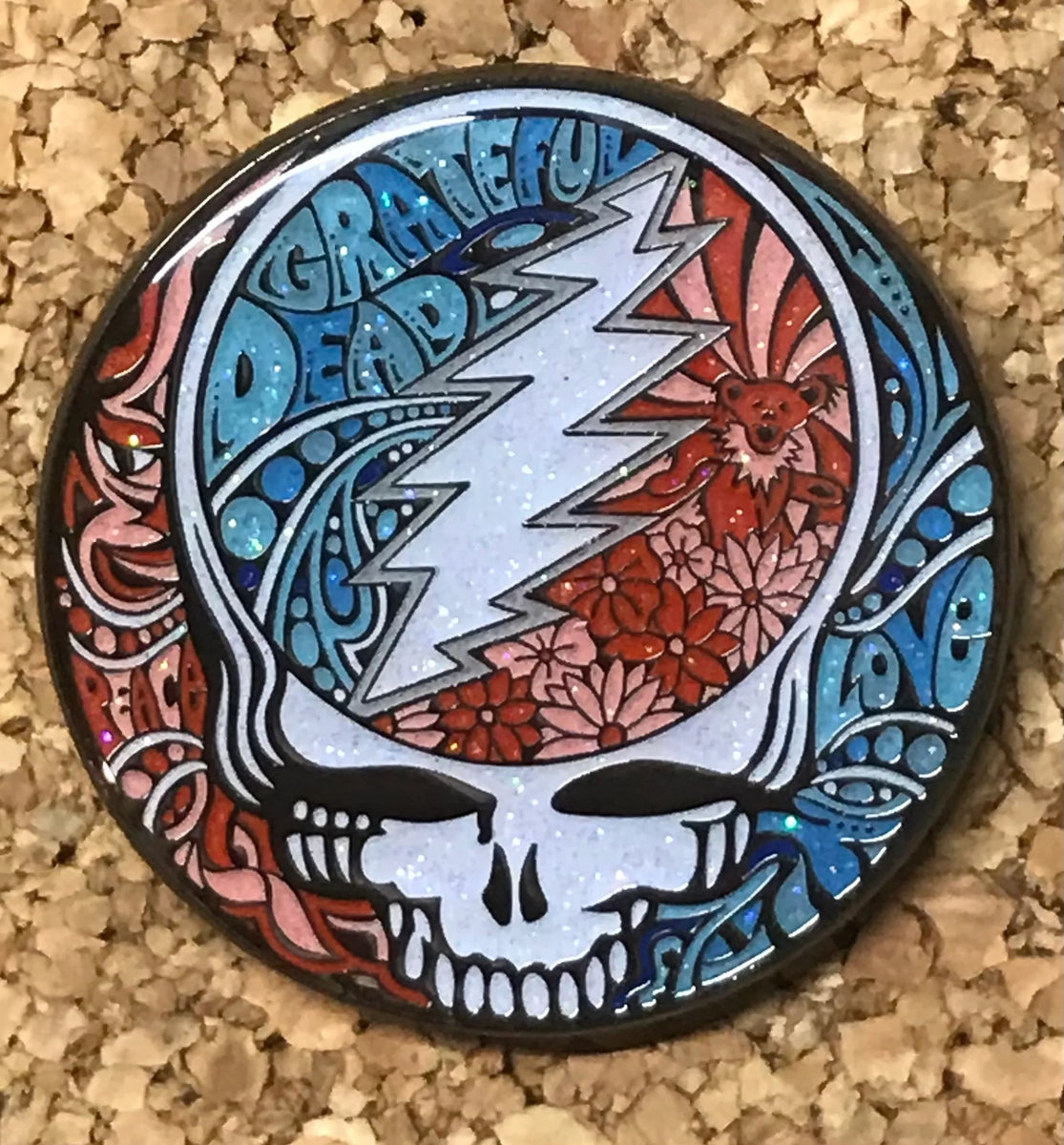 New Embroidery Grateful Dead Steal Your Face Logo Pin Collection Book Bag  300pin