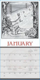 Black and white january page of the official grateful dead 2027 wall calendar showing a skeleton under the golden gate bridge