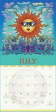 Vibrant 2027 official grateful dead wall calendar with psychedelic sun wearing sunglasses and orange rays on teal sky