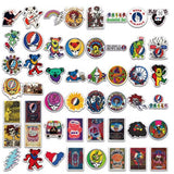 Collection of colorful stickers featuring various designs, including bears and abstract patterns, on a white background.
