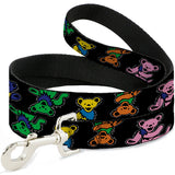 Dog leash with colorful bear pattern on a black background