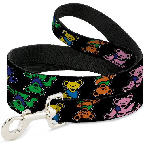 Dog leash with colorful bear pattern on a black background