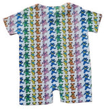 Short-sleeve shirt with colorful bear pattern on a white background