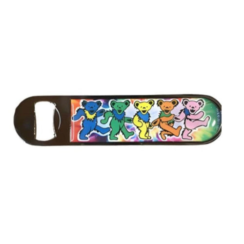 Bottle opener with colorful bear design on a white background