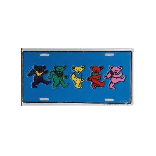 License plate with five colorful bears on a blue background