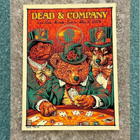 Concert poster artwork featuring anthropomorphic animals playing poker in Victorian-style clothing.