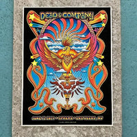 Psychedelic concert poster featuring a soaring phoenix with swirling Art Nouveau-style decorative elements.