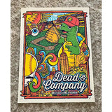 Colorful poster with a cartoon turtle holding a baseball glove, featuring the text 'Dead & Company' on a textured surface.