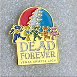 Grateful Dead-themed enamel pin featuring dancing bears and a lightning bolt with ’Dead Forever Vegas Sphere 2024’’ text.