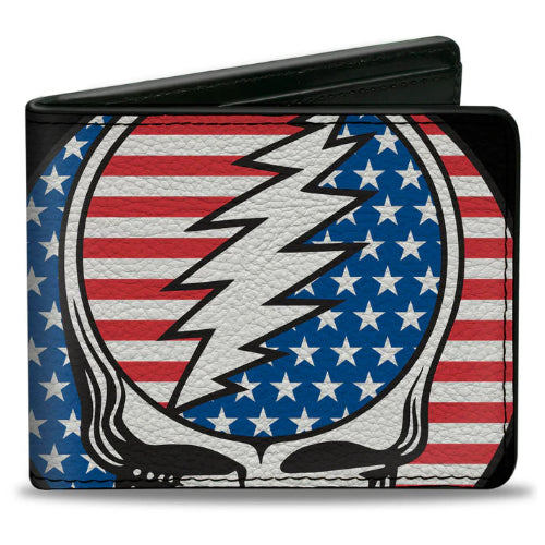 Bi-fold wallet with Grateful Dead logo on an American flag background