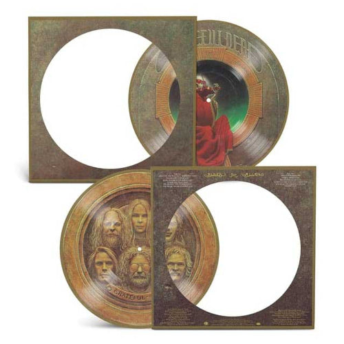 Vinyl record set with artistic cover design featuring faces and text.