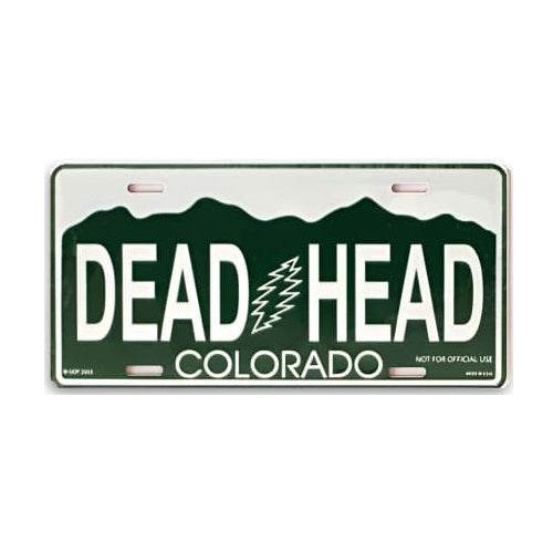 License plate with 'DEAD HEAD COLORADO' text on a green background