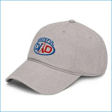Gray grateful dad hat with embroidered blue and red grateful dad logo perfect for father’s day gifts