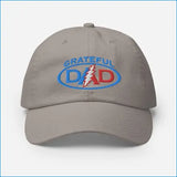 Gray grateful dad hat with embroidered blue red and white grateful dad logo perfect for father’s day gift