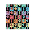 Checkered pattern with dancing bear illustrations in various colors on a white background