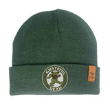 Green knit beanie with a Grateful Dead logo patch.