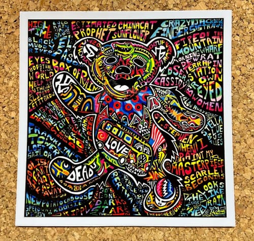 Grateful Dead - Dancing Bear Song Titles Sticker by Danny Steinman - Sticker