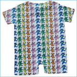 Short-sleeve shirt with colorful bear pattern on a white background