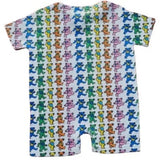 Short-sleeve shirt with colorful bear pattern on a white background