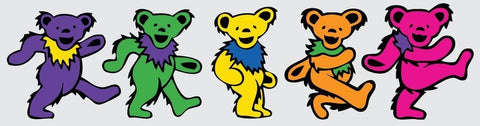 Row of colorful Grateful Dead dancing bears
