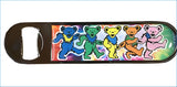 Bottle opener with colorful bear design on a black background