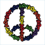 Rainbow-colored embroidered grateful dead bear peace sign patch.