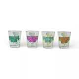 Four Grateful Dead shot glasses with colorful logos.