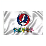 Flag with Grateful Dead logo and colorful bears on a white background