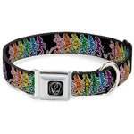 Dog collar with colorful dancing skeletons design on a white background