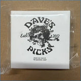 White square coaster with black inked daves picks skull logo and flowers for grateful dead collector challenge coin
