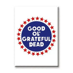 A circular blue and red logo reading ’GOOD OL’ GRATEFUL DEAD’ surrounded by stars.