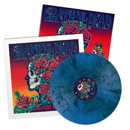 Blue vinyl record with 'Grateful Dead' cover art on a white background