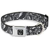 Dog collar with black and gray pattern and silver buckle on a white background