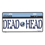 License plate with 'DEAD HEAD' text and a logo on a light blue background