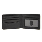 Black leather wallet with card slots on a white background