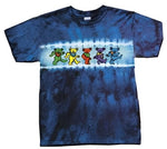 Tie-dye t-shirt featuring colorful dancing bear designs across the chest.