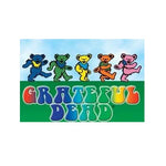 Colorful 'Grateful Dead' logo with five bears and the band name on a blue and green background.