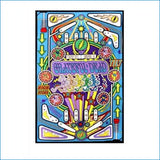Vibrant, psychedelic grateful dead pinball machine poster featuring bold colors and iconic band imagery.