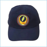 Navy blue cap with a colorful logo on a white background