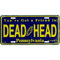 License plate featuring the text ’DEAD HEAD’ and ’Pennsylvania’ with a lightning bolt symbol.