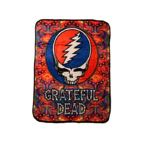 Grateful Dead logo blanket with colorful design on a white background