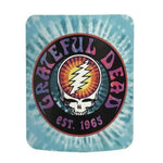 Grateful Dead logo on a tie-dye background