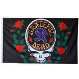 Grateful Dead flag with bear and skull design on a black background