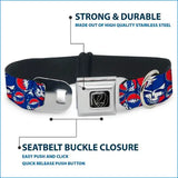 Seatbelt buckle dog collar with Grateful Dead pattern on a white background