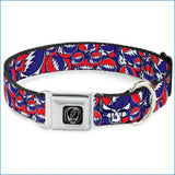 Dog collar with Grateful Dead pattern and seatbelt buckle on a white background