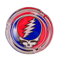 round glass ashtray with a Grateful Dead Steal Your Face Logo