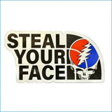 Black and white sticker featuring the iconic grateful dead skull logo with a red and blue lightning bolt design.