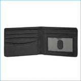 Black leather wallet with card slots on a white background