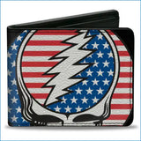 Bi-fold wallet with Grateful Dead logo on an American flag background