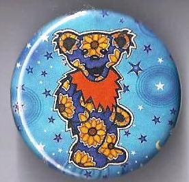 Grateful Dead - Sunflower Blue Dancing Bear Button - Buttons & Pins